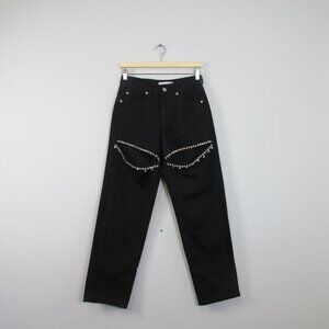 Torn By Ronny Kobo Mariah Jean Women 26 Black Cotton Blend Rhinestone Preppy 668